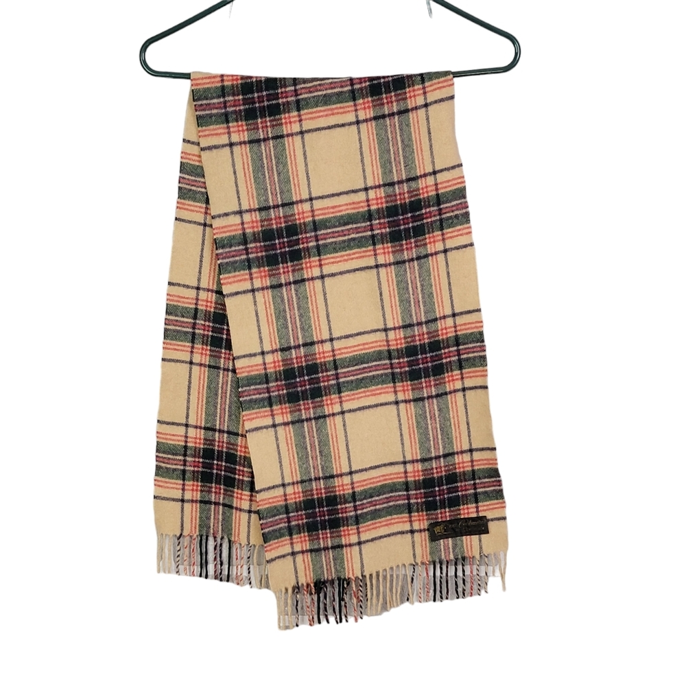 100% Cashmere Vintage Plaid Cold Weather Winter Light Weight Scarf OS